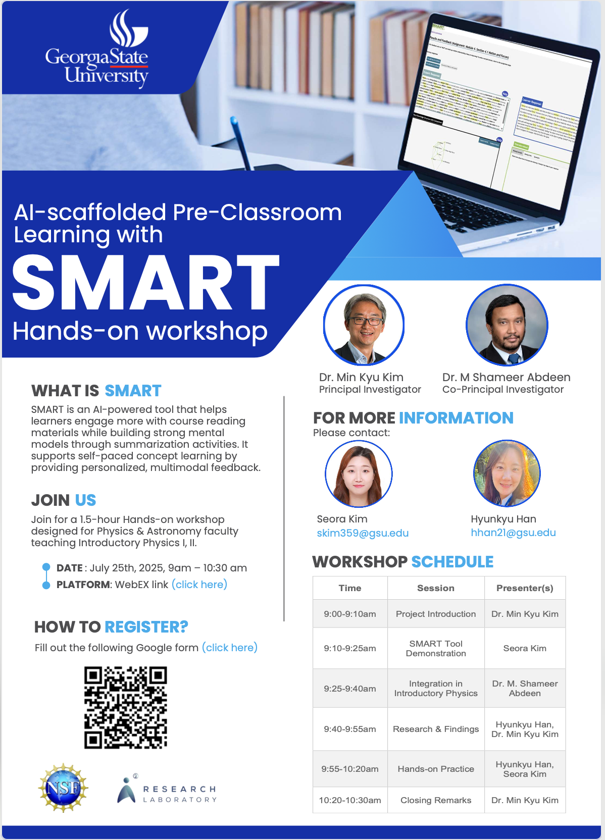 A virtual workshop titled “AI-Scaffolded Pre-Classroom Learning with SMART” was held.